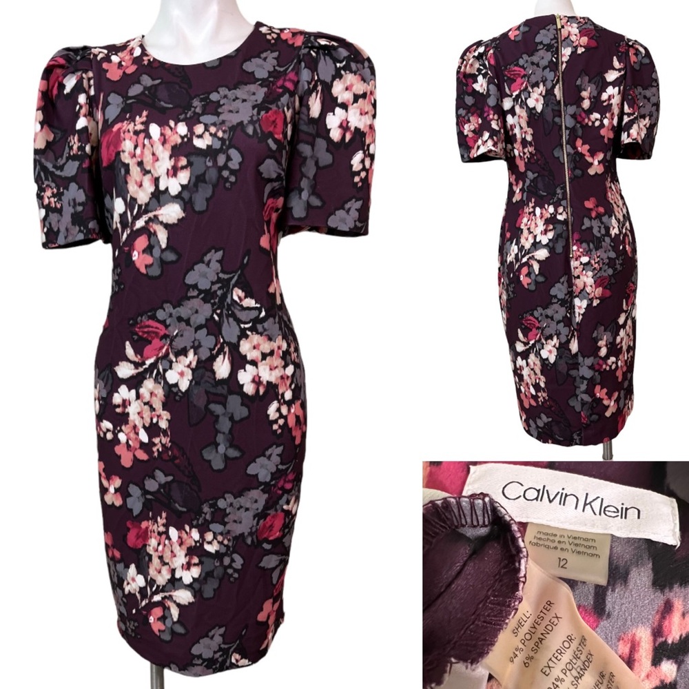 Calvin Klein short sleeve floral sheath dress